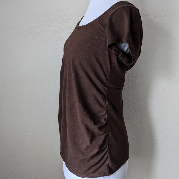Fall Comfy Maternity T-shirt Top Chocolate Brown Scoopneck Ruched Autumn - Picture 8 of 8